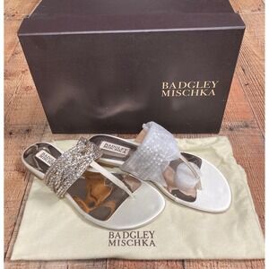 Badgley Mischka TRENT Satin Rhinestone Thong Sandals Size 7 Bridal Wedding NEW